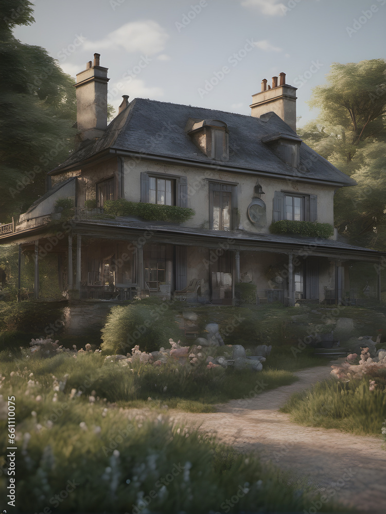 Picturesque 3-Storey Village House with Timeless Beauty. generative AI Picturesque 3-Storey Village House with Timeless Beauty. generative AI
