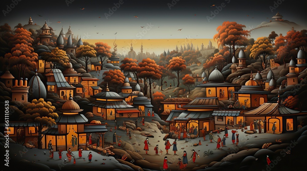 Obraz premium A surreal and dreamlike painting of a Diwali celebration, A Festival of Hope and Renewal, A Time for Celebration and Reflection