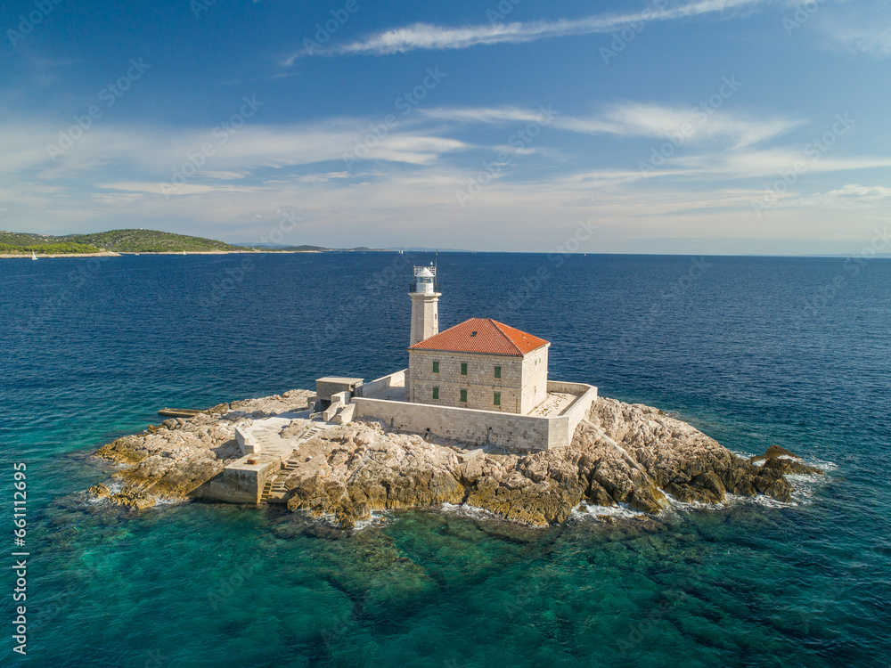 Croatia - Amazing aerial view of the lighthouse Mulo near Rogoznica