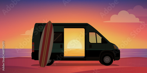 Van life: van on the beach