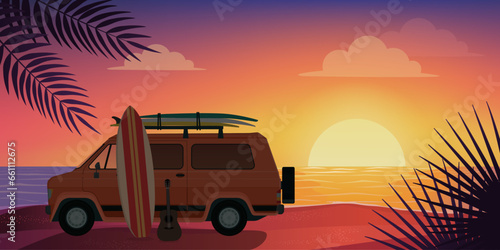 Van life: van on the beach