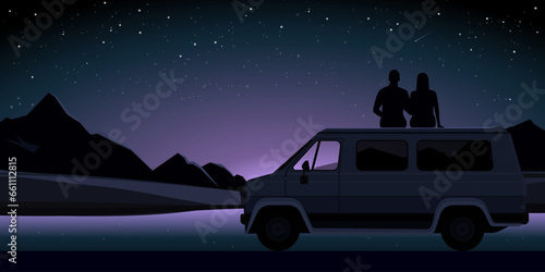 Romantic couple stargazing at night