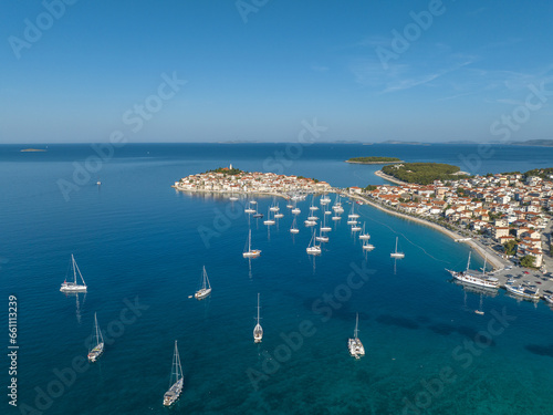 Croatia - Dalmatia - Primosten amazing landscape from drone view, this is the most amazing peninsula in Croatia