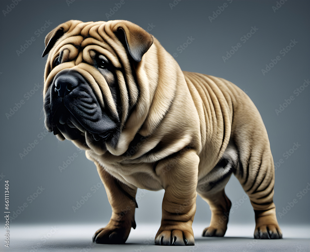 Majestic Shar-Pei: Close-Up Portrait of a Regal Canine. generative AI