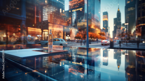 Blurry background with office with big glass in city