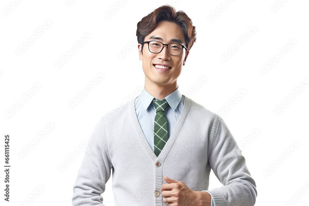 A happy young handsome professor focused on teaching generative ai A happy young handsome professor focused on teaching generative ai