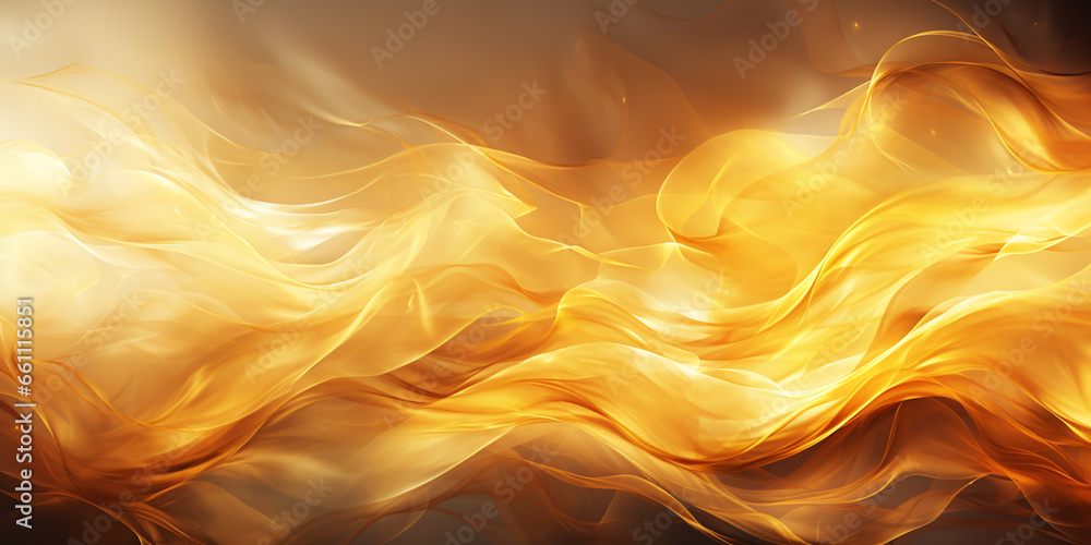 Gold and yellow abstract background with transparent shiny wave, 3D illustration.