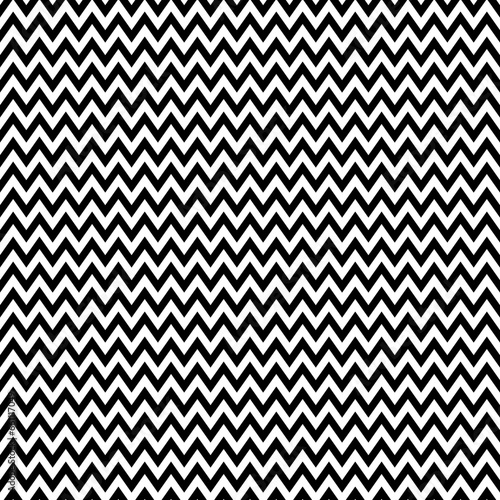 Black zigzag lines. Jagged stripes. Seamless surface pattern design with triangular waves ornament. Repeated chevrons wallpaper. Digital paper for page fills, web designing, textile print. Vector art.