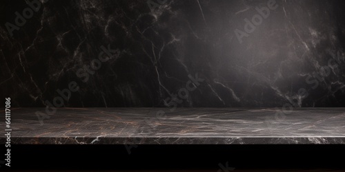 Dark stone podium for display product, dark rock textured background, luxury display podium. © JW Studio
