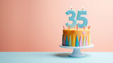 35th year birthday cake on isolated colorful pastel background