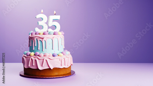 Obraz na płótnie 35th year birthday cake on isolated colorful pastel background w salonie