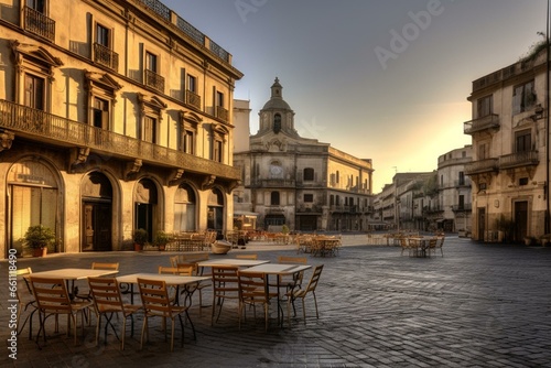 Lively square in Catania, Italy. Generative AI