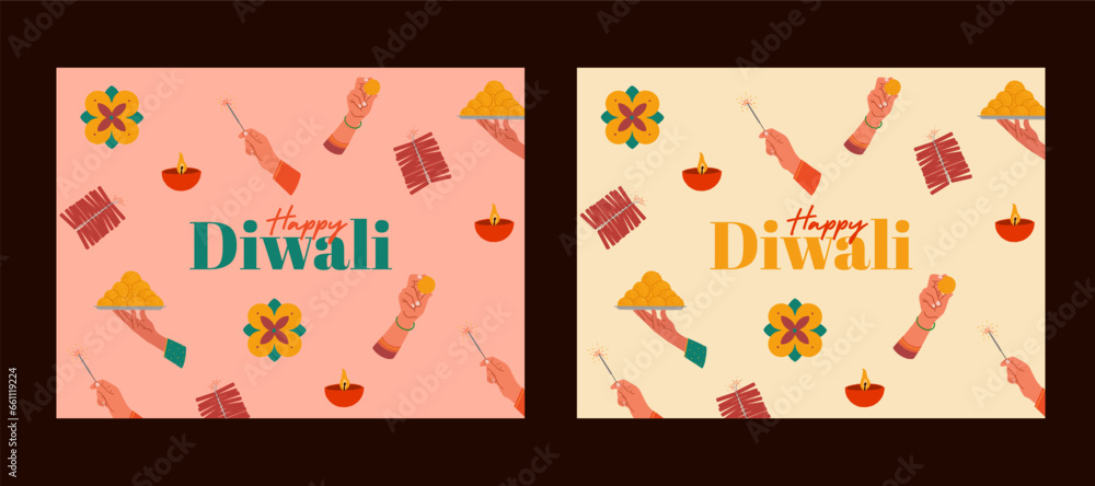 Happy Diwali Calligraphy, Lettering Indian Festival pattern design vector illustration for packaging design template  