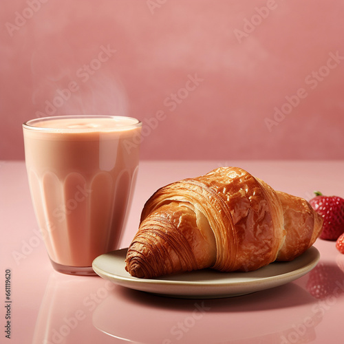 Isolated croissant with a cup of coffee on a white background