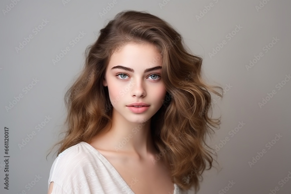 Naklejka premium portrait of beautiful young woman on white studio background. concept of cosmetics