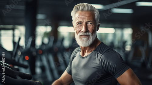 copy space  stockphoto  Portrait of senior man working out gym fitness  fitness concept. Elderly man in good shape and good health. Active elderly man. Healthy people. Good life insurance. 