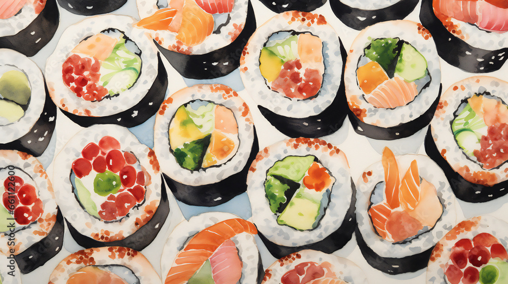 watercolor sushi on a plate watercolor sushi on a plate