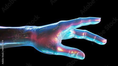 A hand that has a purple and green hand that says " the word " on it.