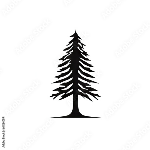 Old pine tree silhouette on white AI generative illustration photo