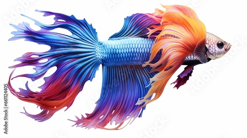 Fighting Fish / Betta Fish : Multicolor siamese fancy fighting fish (Galaxy color pattern), isolated on white background. © Muhammad