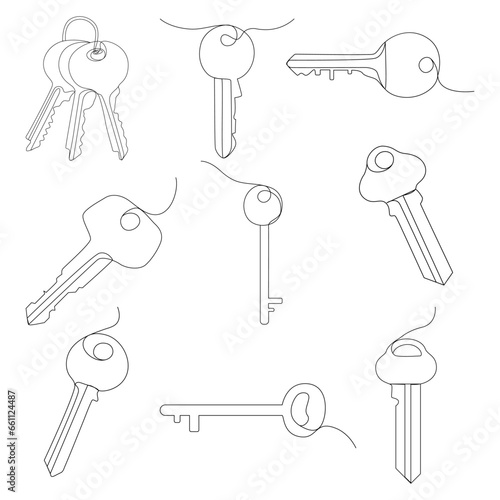 Continuous one line key outline vector art isolated  drawing