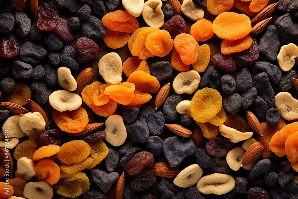 Various dried fruits and mix nuts - obrazy, fototapety, plakaty 