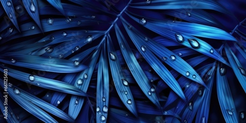 Dark Blue palm leaves dramatic photo effect background, realism, realistic, hyper realistic. Generative AI image weber.