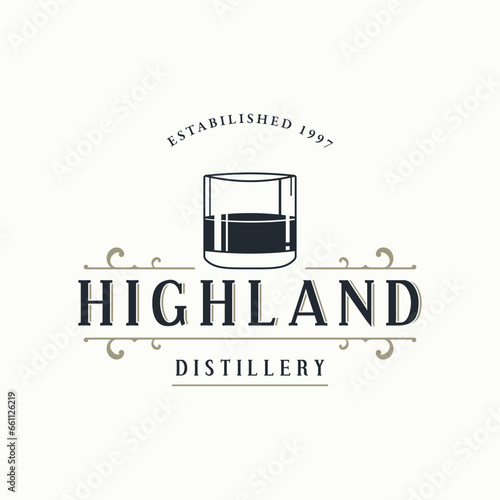 Bourbon whiskey logo design with luxury retro vintage decoration. for labels, badges, bars, restaurants.