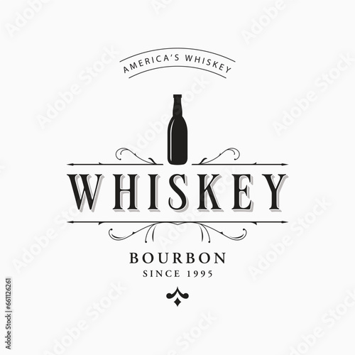 Bourbon whiskey logo design with luxury retro vintage decoration. for labels, badges, bars, restaurants.