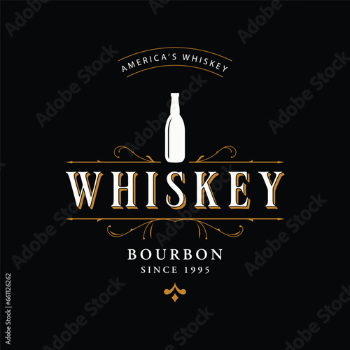 Bourbon whiskey logo design with luxury retro vintage decoration. for labels, badges, bars, restaurants.
