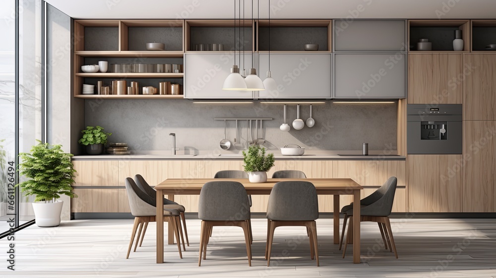 contemporary house design creative decor dining area in natural minimal natural material colour scheme warm and cosy feeling clean and clear space organize house beautiful background,ai generate contemporary house design creative decor dining area in natural minimal natural material colour scheme warm and cosy feeling clean and clear space organize house beautiful background,ai generate