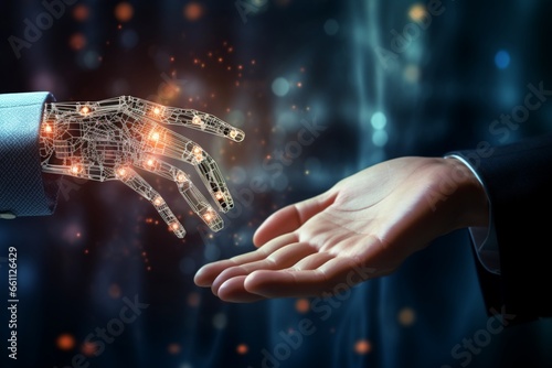 Hand of businessman touching hand artificial intelligence meaning technology connection © Uzair
