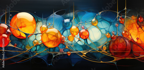 Abstract background with colors spheres, swirls and splashes.