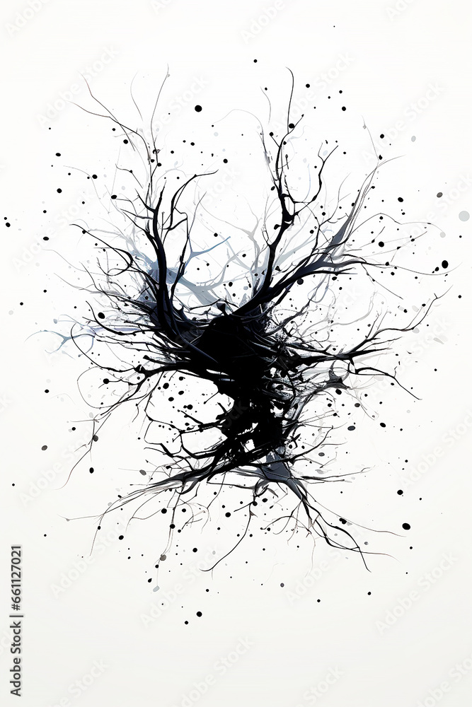 Pattern in black and white, free abstract design, blot, vertical image. Poster. Pattern in black and white, free abstract design, blot, vertical image. Poster.