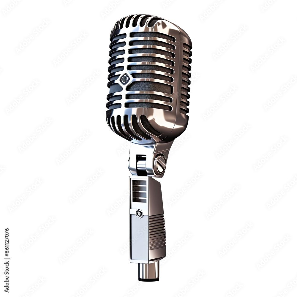 Fototapeta premium Retro microphone closeup isolated on transparent background PNG