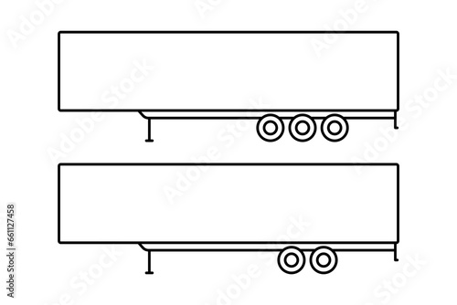 Semi-trailer for truck tractor icon. Black contour linear silhouette. Side view. Editable strokes. Vector simple flat graphic illustration. Isolated object on a white background. Isolate.