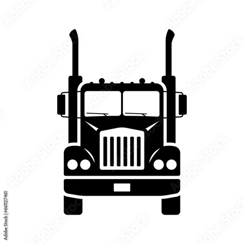 Truck tractor icon. Black silhouette. Front view. Vector simple flat graphic illustration. Isolated object on a white background. Isolate.