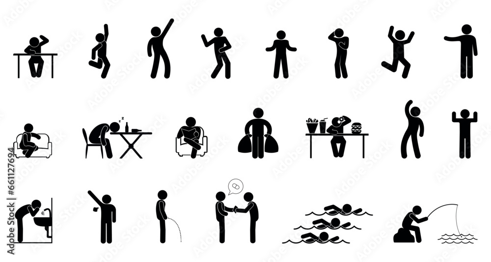 stick figure man icon, human silhouettes, people illustration set