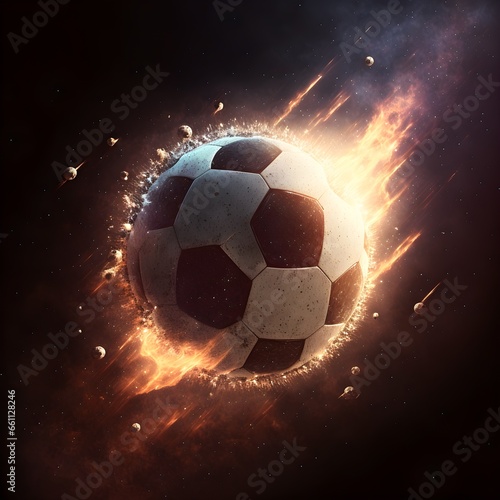 a soccer ball with a tail going through universe on its way to a star maximum detail 8k high detail textures ray tracing cinematic lighting 