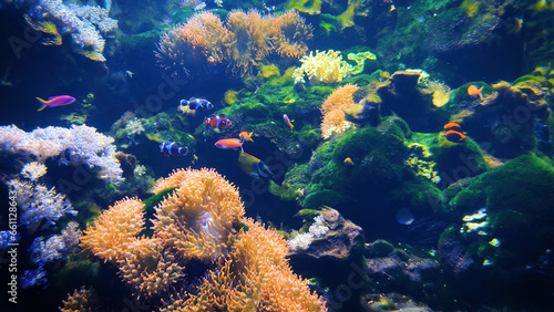 Fototapeta Naklejka Na Ścianę i Meble -  The marine life of tropical fish. Tropical fish reef marine Colourful tropical coral reefs. Underwater Sea Tropical Life. Underwater sea fish. Underwater aquarium with sea fish.