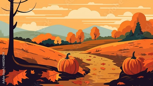 Autumn landscape with pumpkin vector image