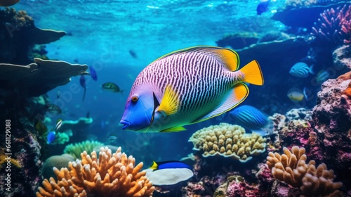 Giant beautiful tropical sea fish underwater at bright and colorful coral reef © shooreeq