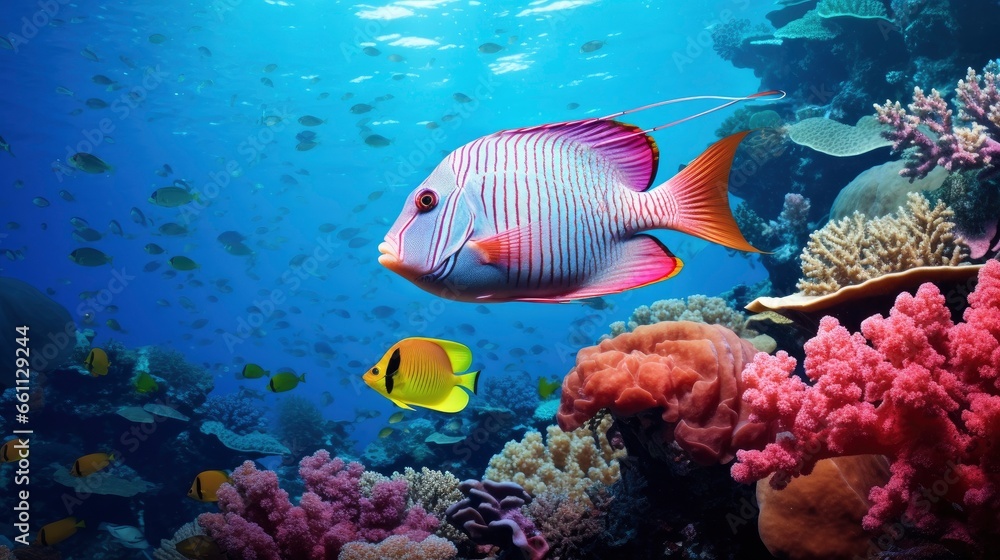 Fototapeta premium Giant tropical sea fish underwater at bright and colorful coral reef