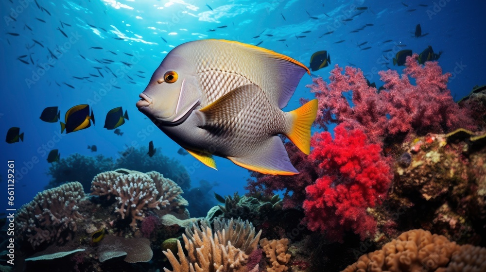 Obraz premium Giant tropical sea fish underwater at bright and colorful coral reef