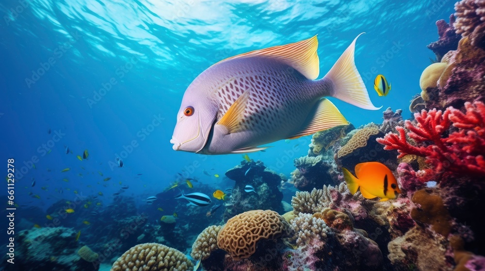 Obraz premium Giant tropical sea fish underwater at bright and colorful coral reef