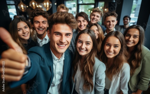 Successful Young People Pointing in a Group Photo