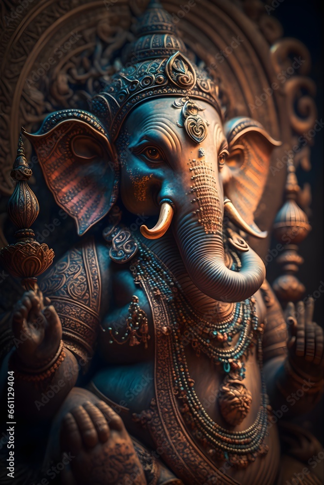 lord Ganesh with Detailed Ornaments with Ornamented Background 4KHyperdetailed 5 Premium Portrait Photography4 welllit sharpfocus highquality artistic unique awardwinning photograph Canon EOS 5D 