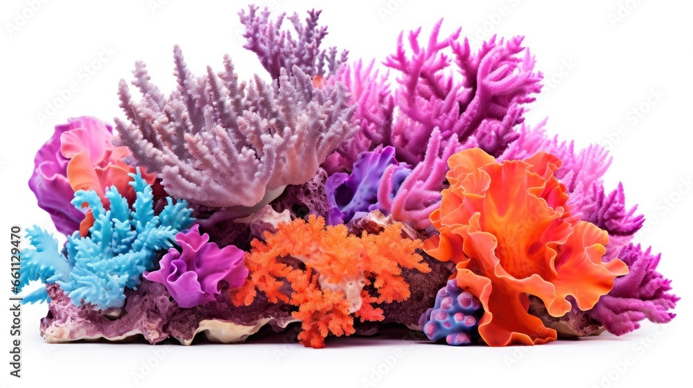 Bright vivid colored tropical corals isolated on white background