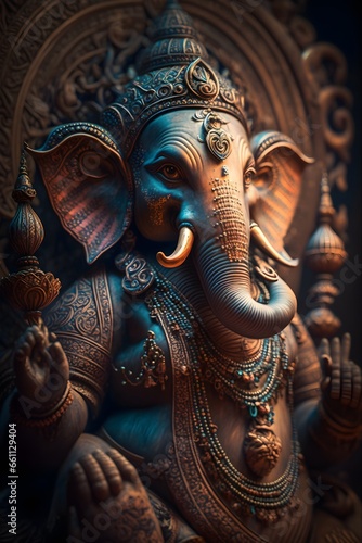 lord Ganesh with Detailed Ornaments with Ornamented Background 4KHyperdetailed 5 Premium Portrait Photography4 welllit sharpfocus highquality artistic unique awardwinning photograph Canon EOS 5D  photo