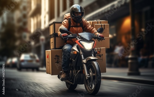 Photograph of a Male Courier Carrying Heavy Parcel Boxes © Sania_Art